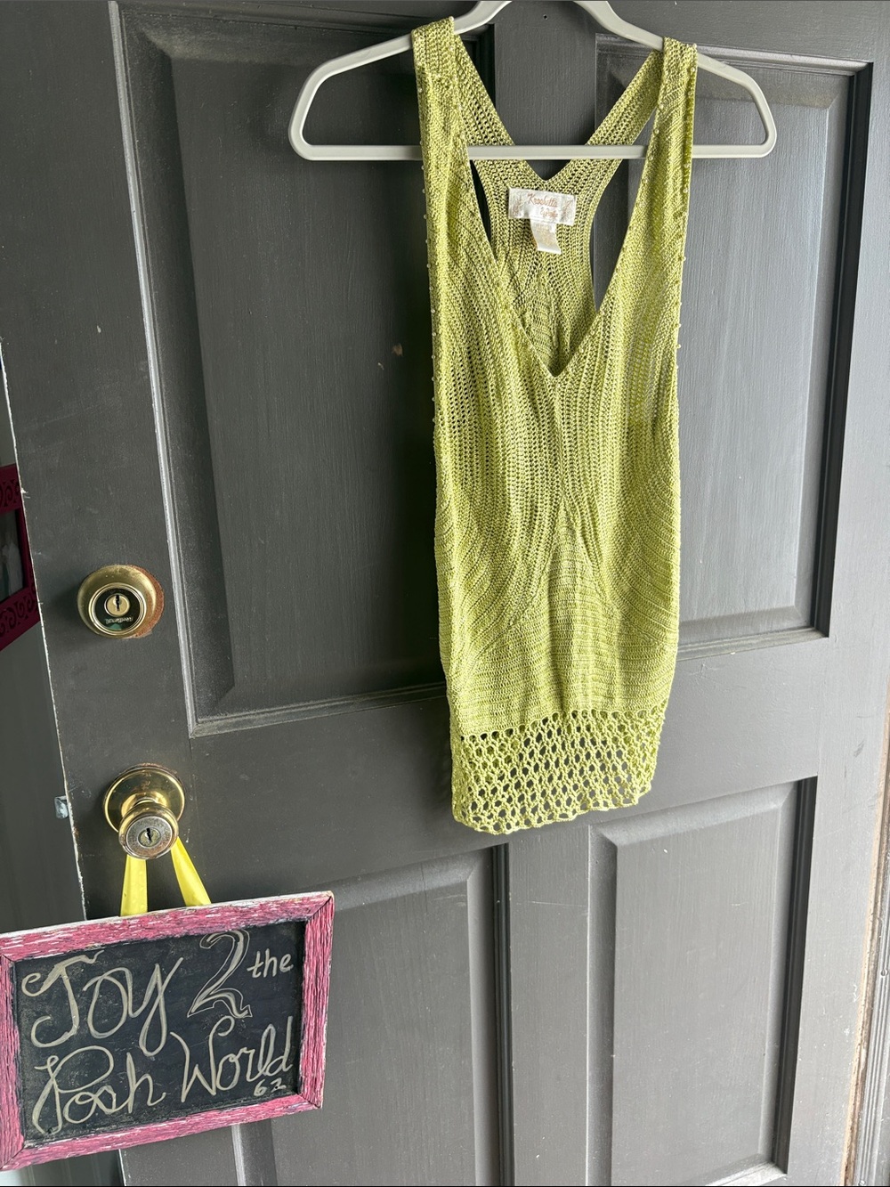 Lightweight Kiwi Green Knit Tank Top with matching beadwork